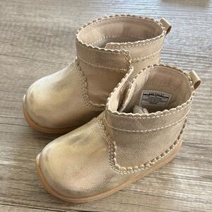 Toddler Metallic Gold Ankle Boots - Soft Slip-On Kids Shoes